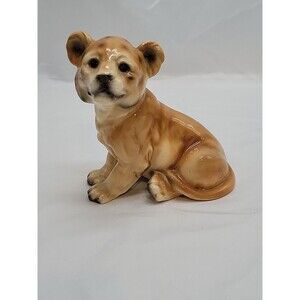 Vintage Japan Lion Cub Ceramic Sitting Down 5" Figurine Tan Brown